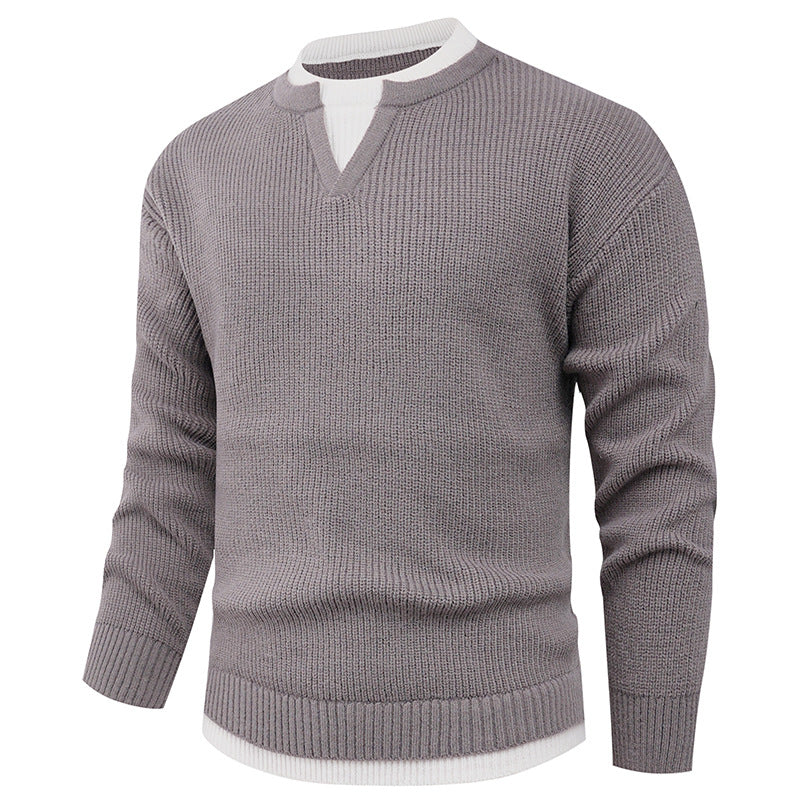 Herren Strickpullover mit V-Ausschnitt und feiner Struktur R&B