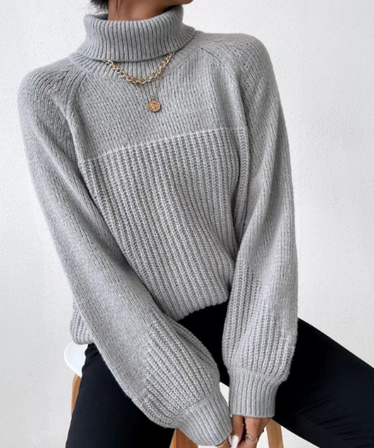 Damen Strickpullover mit hochgeschlossenem Kragen und strukturiertem Rippdesign R&B