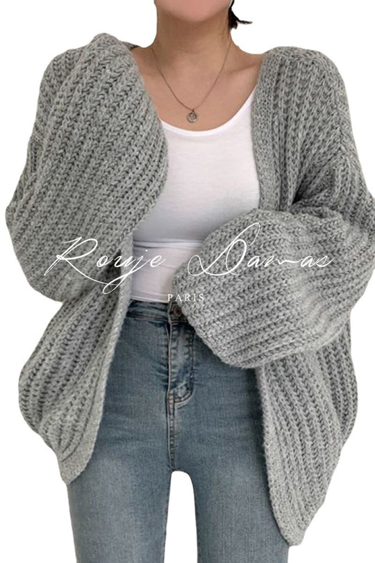 Damen Grobstrick Cardigan mit lässigem Schnitt und voluminösen Ärmeln R&B