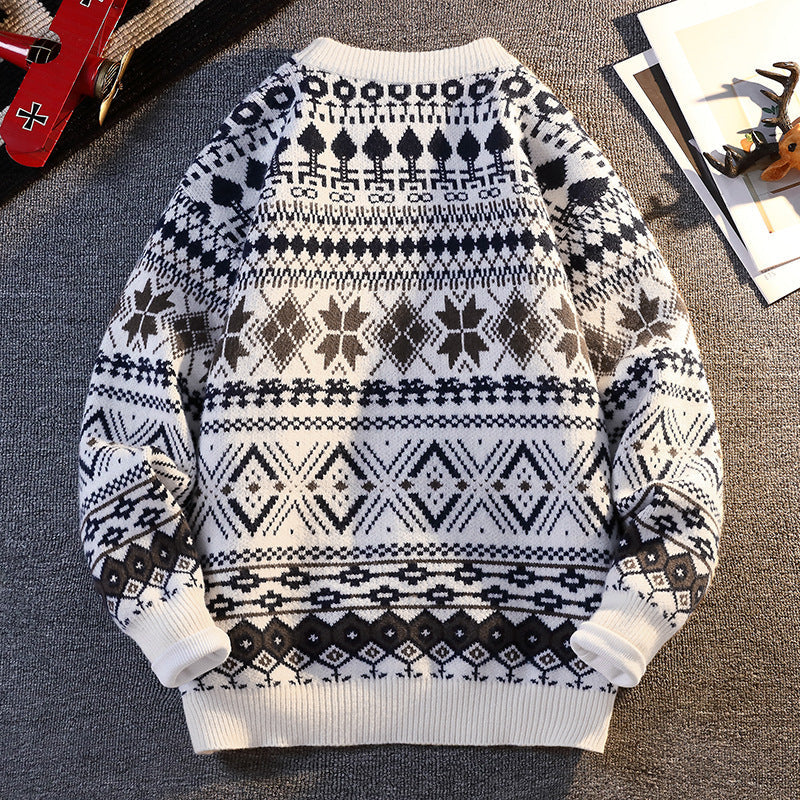 Herren gemusterter Pullover mit winterlichem Design und hohem Kragen R&B