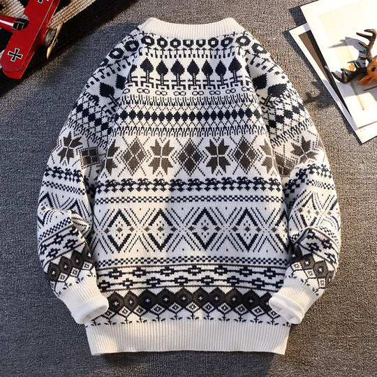 Herren gemusterter Pullover mit winterlichem Design und hohem Kragen R&B