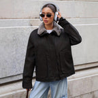 Damen lässige Übergangsjacke mit Kunstfellkragen und praktischen Taschen R&B