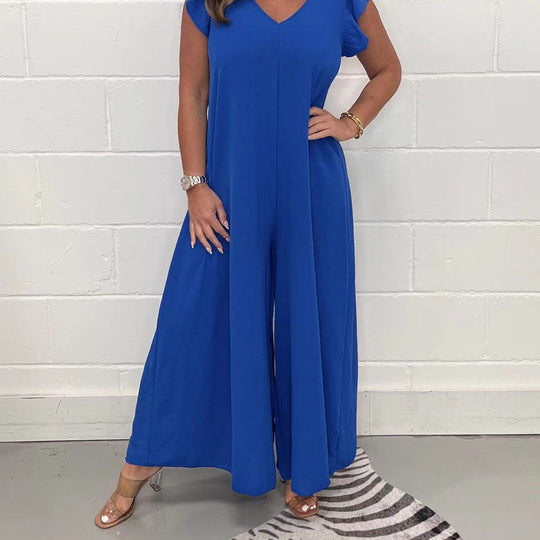 Damen Weit geschnittenes Jumpsuit mit V-Ausschnitt R&B