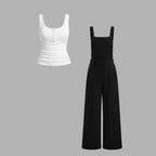 Damen lässiger Tank-Top und weit geschnittenen Latzhose Set R&B