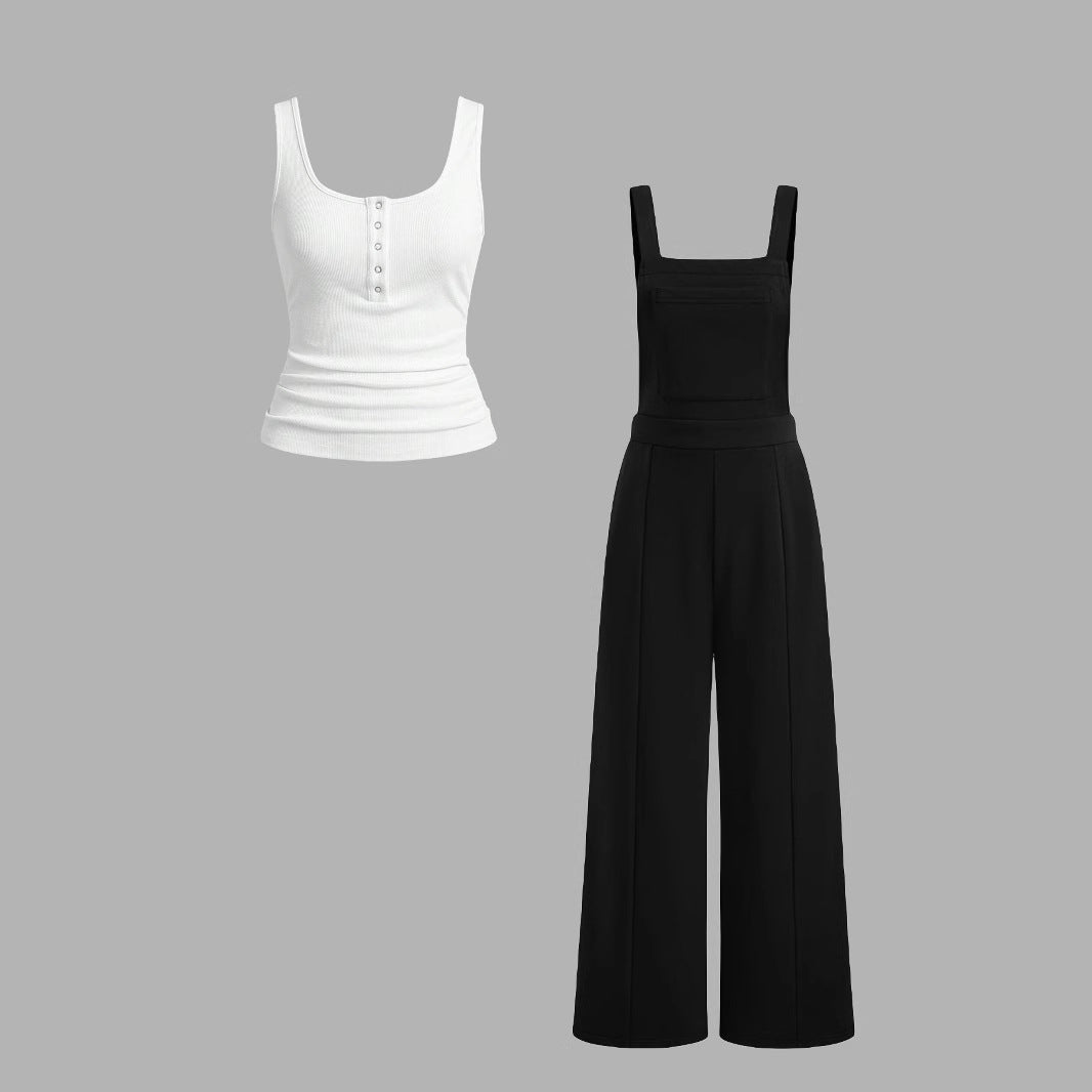 Damen lässiger Tank-Top und weit geschnittenen Latzhose Set R&B