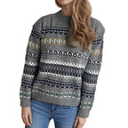 Damen Kuscheliger Strickpullover mit folkloristischem Muster und hohem Kragen R&B