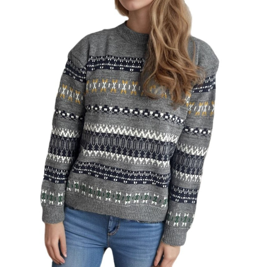 Damen Kuscheliger Strickpullover mit folkloristischem Muster und hohem Kragen R&B