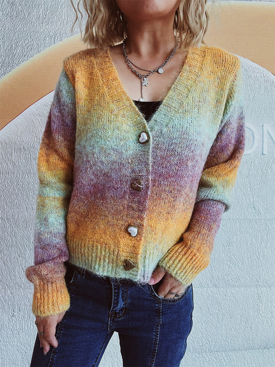 Damen Strickjacke mit luxuriösem Mohair-Material und modischen Herzknöpfen R&B