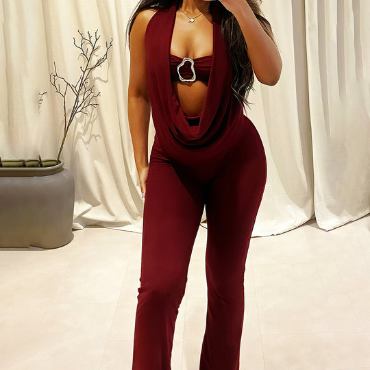 Damen Eleganter und figurbetonter Jumpsuit mit einzigartigem Ausschnitt R&B