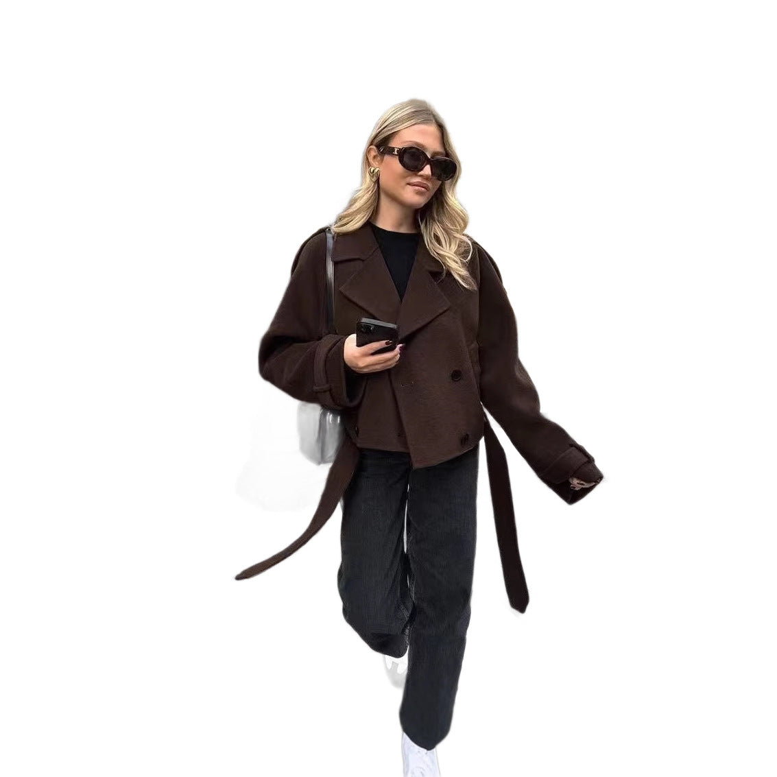Damen modische cropped Jacke mit breitem Kragen und tailliertem Schnitt R&B