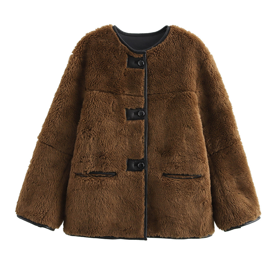 Damen Kuscheljacke mit hochwertigem Kunstfell und praktischen Taschen R&B