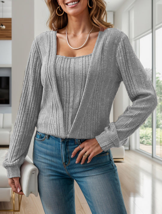 Damen Strickjacke mit Raffungen und V-Ausschnitt R&B