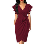 Damen Wickelkleid mit Rüschendetails und elastischem Tailleneinsatz R&B