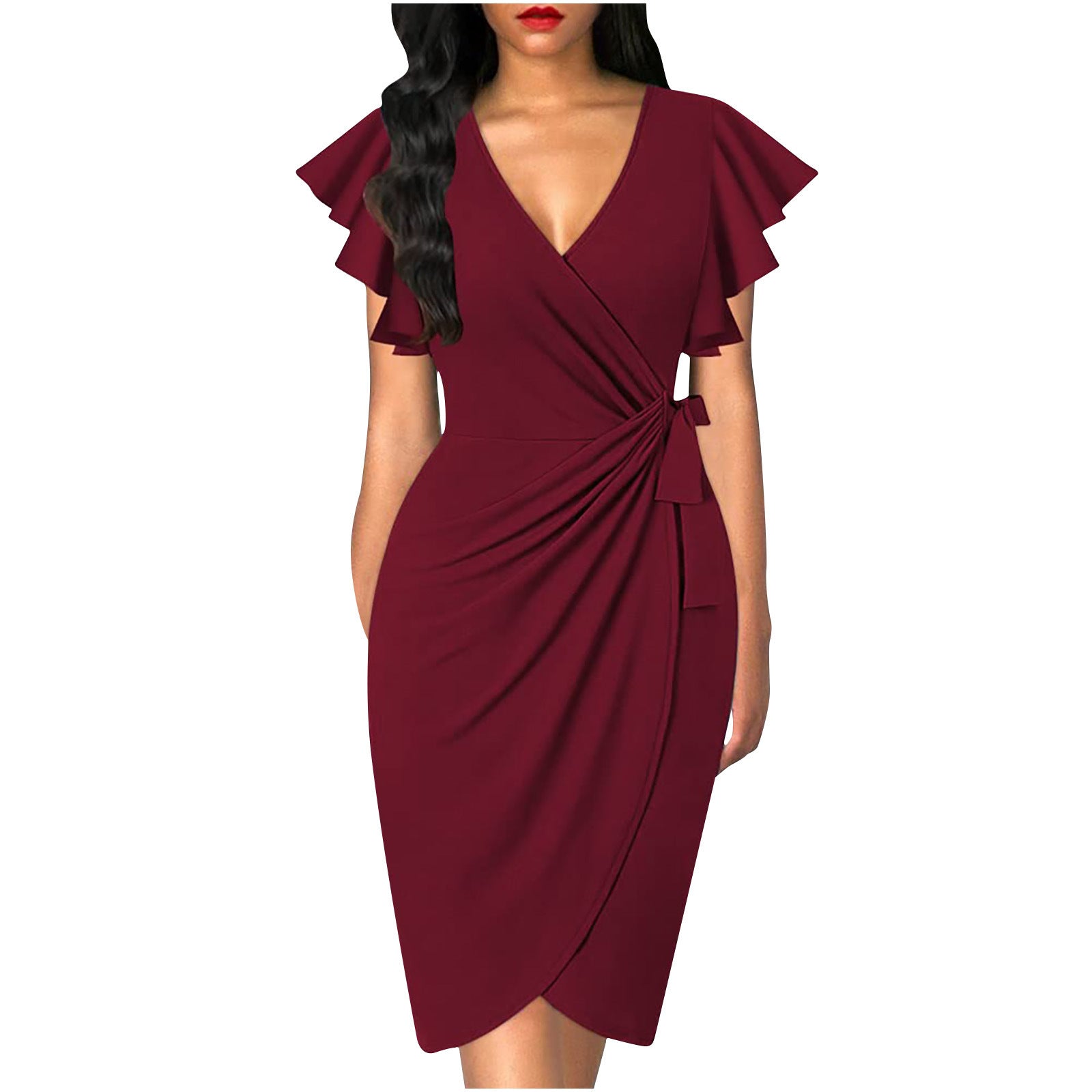 Damen Wickelkleid mit Rüschendetails und elastischem Tailleneinsatz R&B