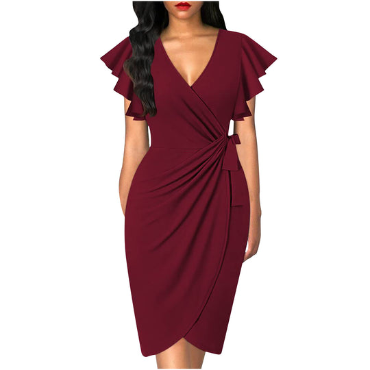 Damen Wickelkleid mit Rüschendetails und elastischem Tailleneinsatz R&B