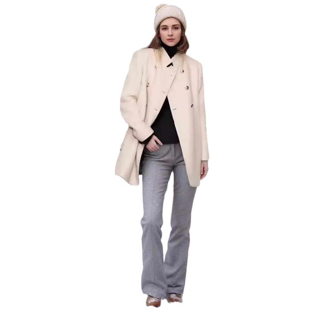 Damen eleganter Duffle-Mantel mit doppelter Knopfleiste und luxuriösen Details R&B