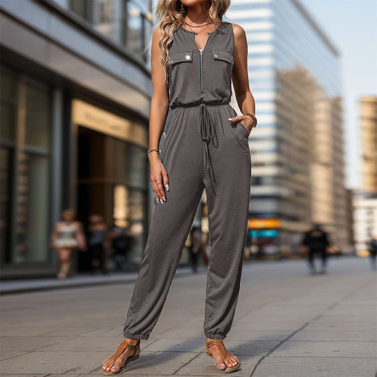 Damen Sportlicher Overall mit Reißverschluss und seitlichen Taschen R&B