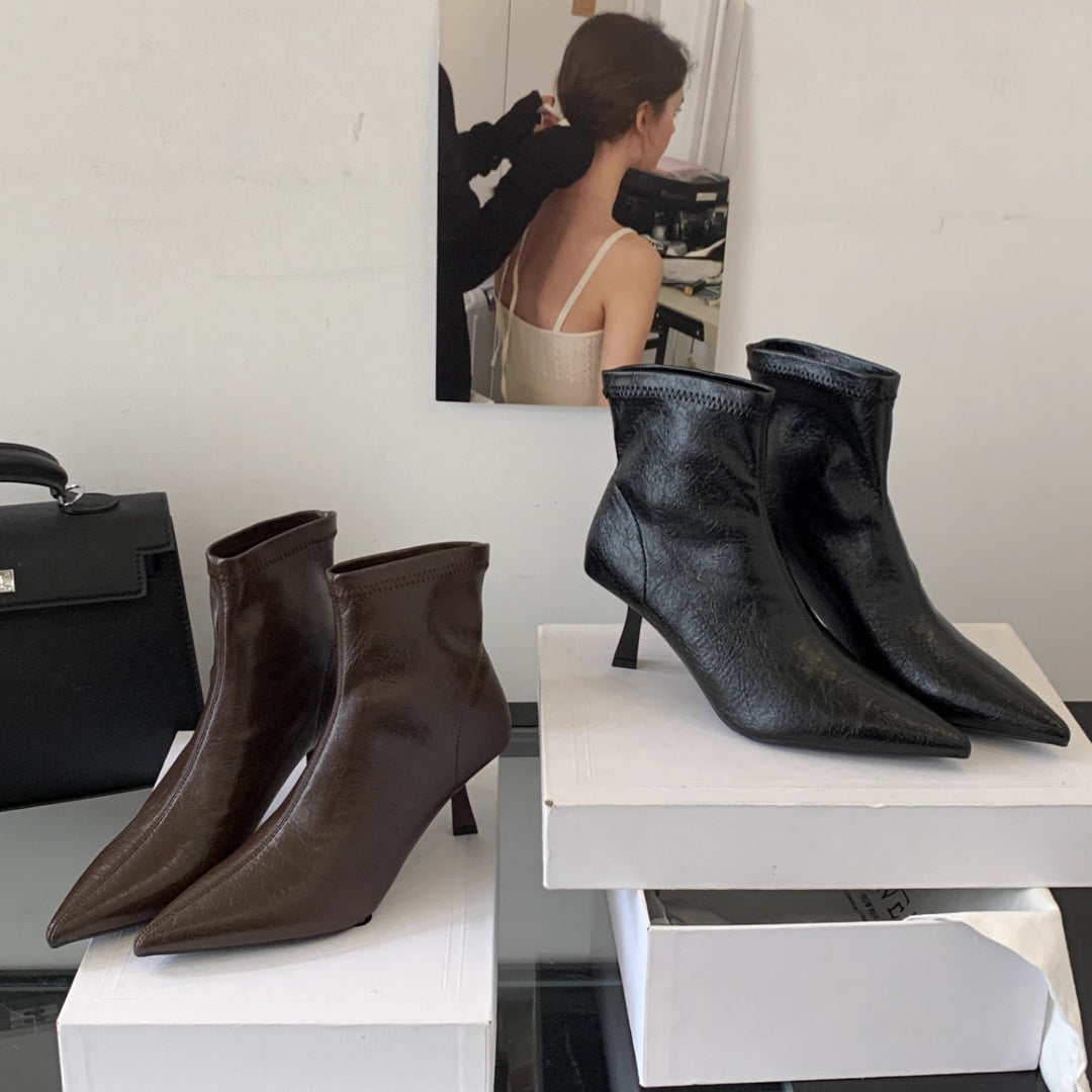 Damen Elegante Stiefeletten mit spitzem Absatz und luxuriösem Leder R&B