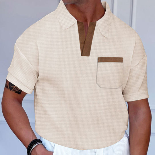 Herren Kurzarm-Polohemd mit modernem Stehkragen und Brusttasche R&B