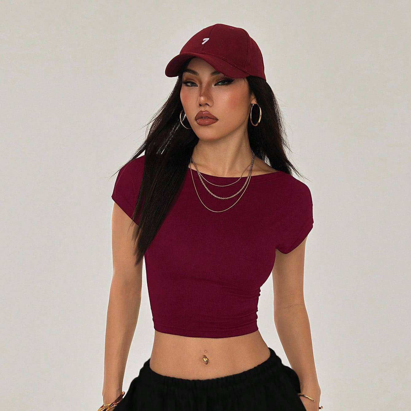 Damen Crop-Top mit breitem Ausschnitt und körperbetontem Schnitt R&B