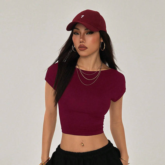 Damen Crop-Top mit breitem Ausschnitt und körperbetontem Schnitt R&B