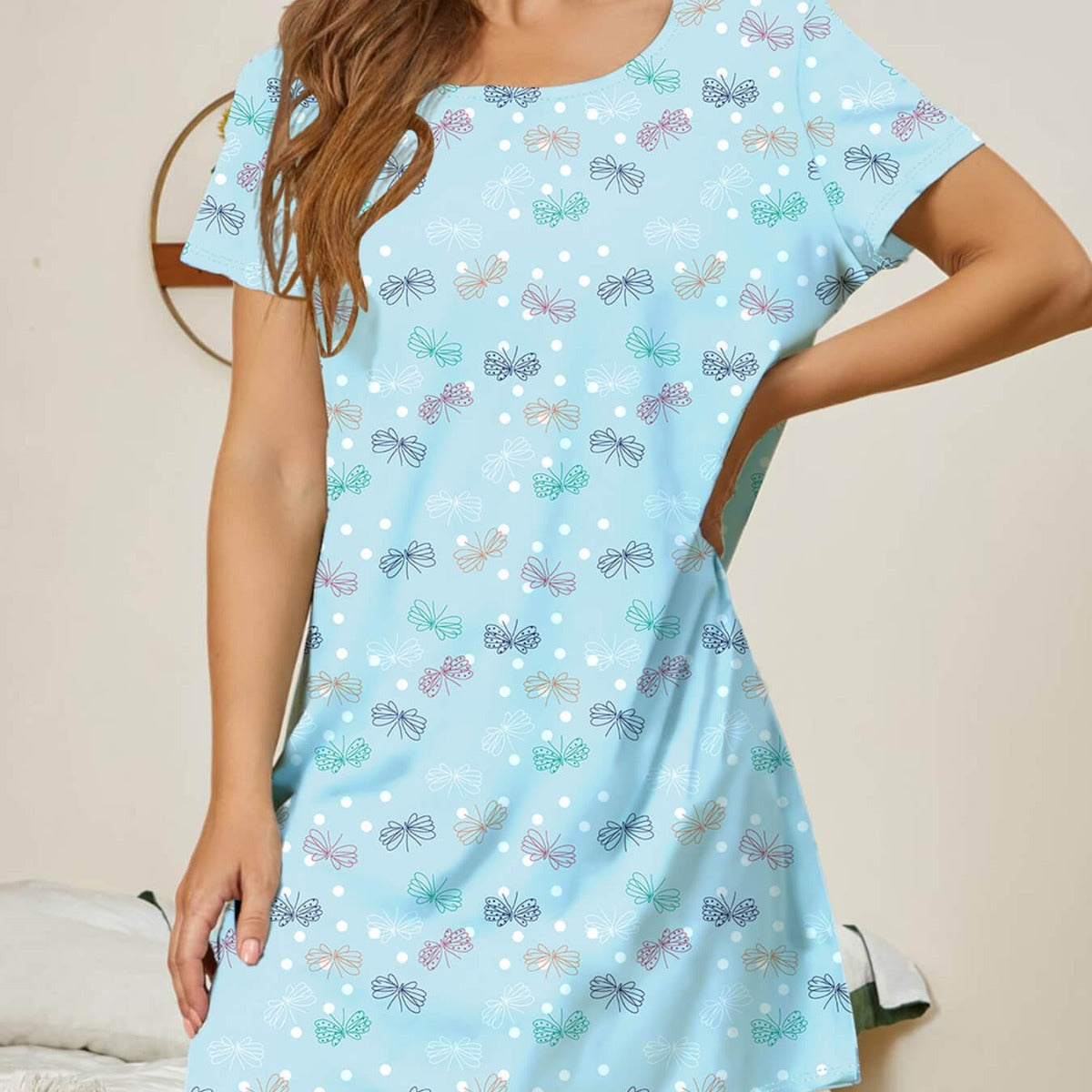 Damen lässiges Nachtkleid mit buntem Schmetterlingsmuster R&B