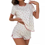 Damen Schlafanzug Set mit elegantem Spitzendetail und fröhlichem Kirschmuster R&B