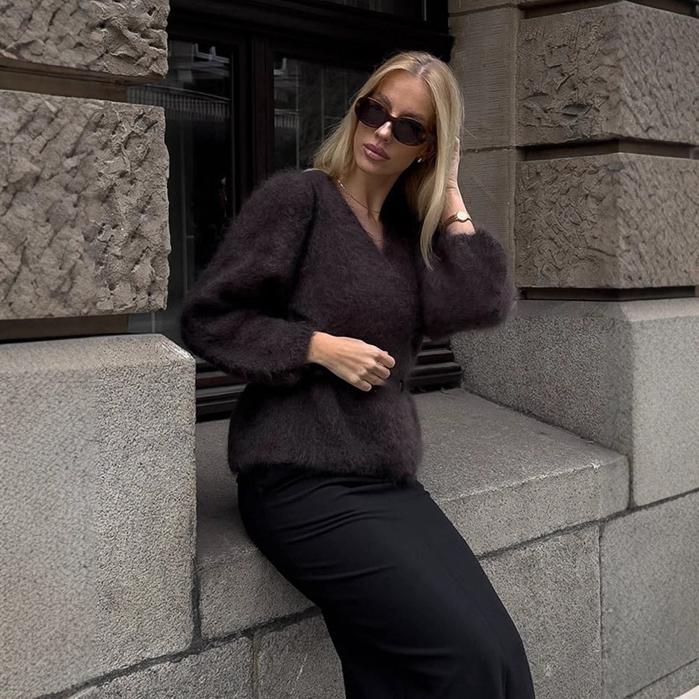 Damen Kuscheliger Pullover mit lässigem Schnitt und tiefem V-Ausschnitt R&B