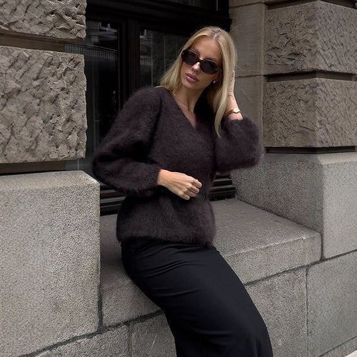 Damen Kuscheliger Pullover mit lässigem Schnitt und tiefem V-Ausschnitt R&B