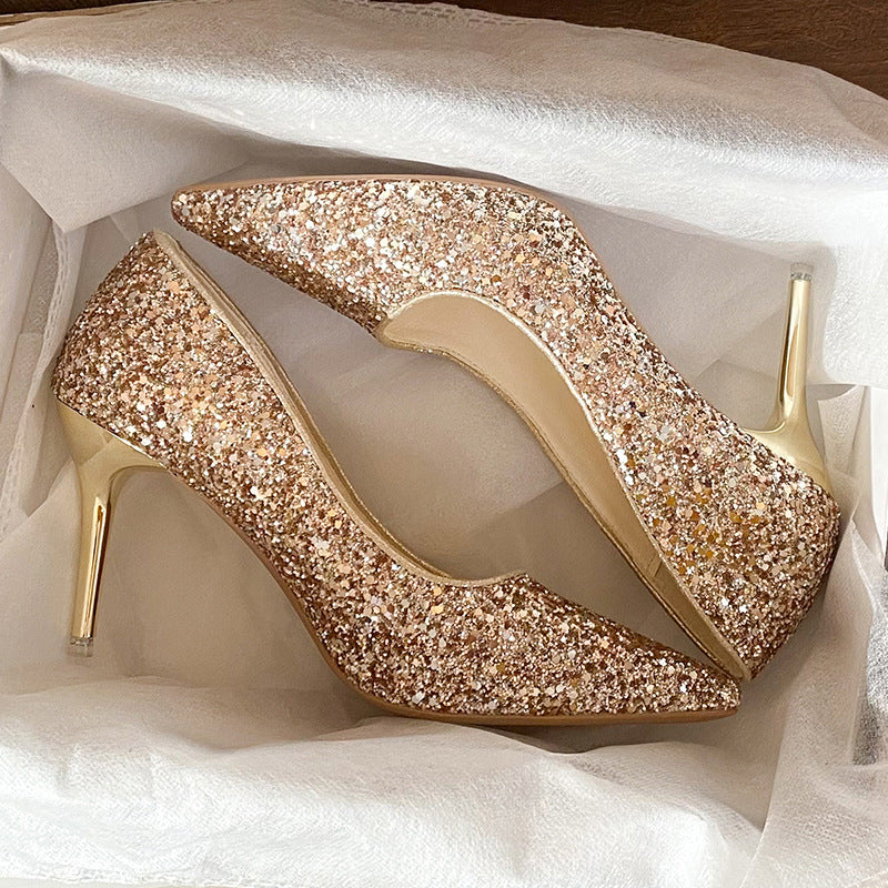 Damen schicke Pumps mit glitzerndem Obermaterial und elegantem Stiletto R&B