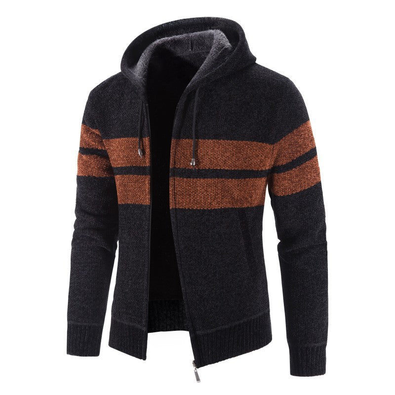 Herren Strickjacke mit Kapuze und modernem Streifenmuster