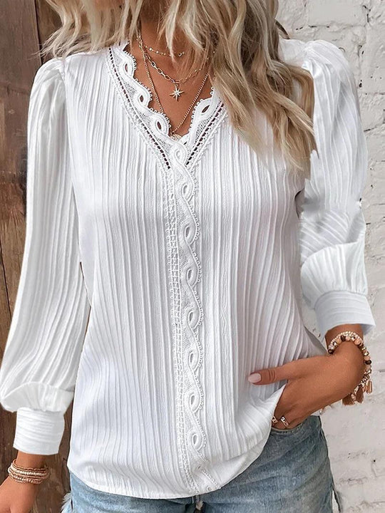 Damen Bluse mit strukturiertem Design und romantischen Spitzenakzenten R&B