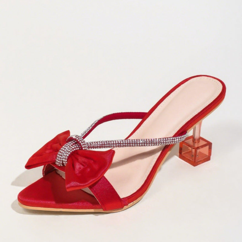 Damen Glamouröse Slingback-Sandalen mit funkelndem Strass und dekorativen Schleifen R&B