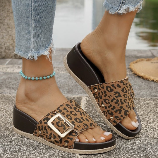 Damen Komfortable Wedge-Sandalen mit modischem Leopardenmuster R&B
