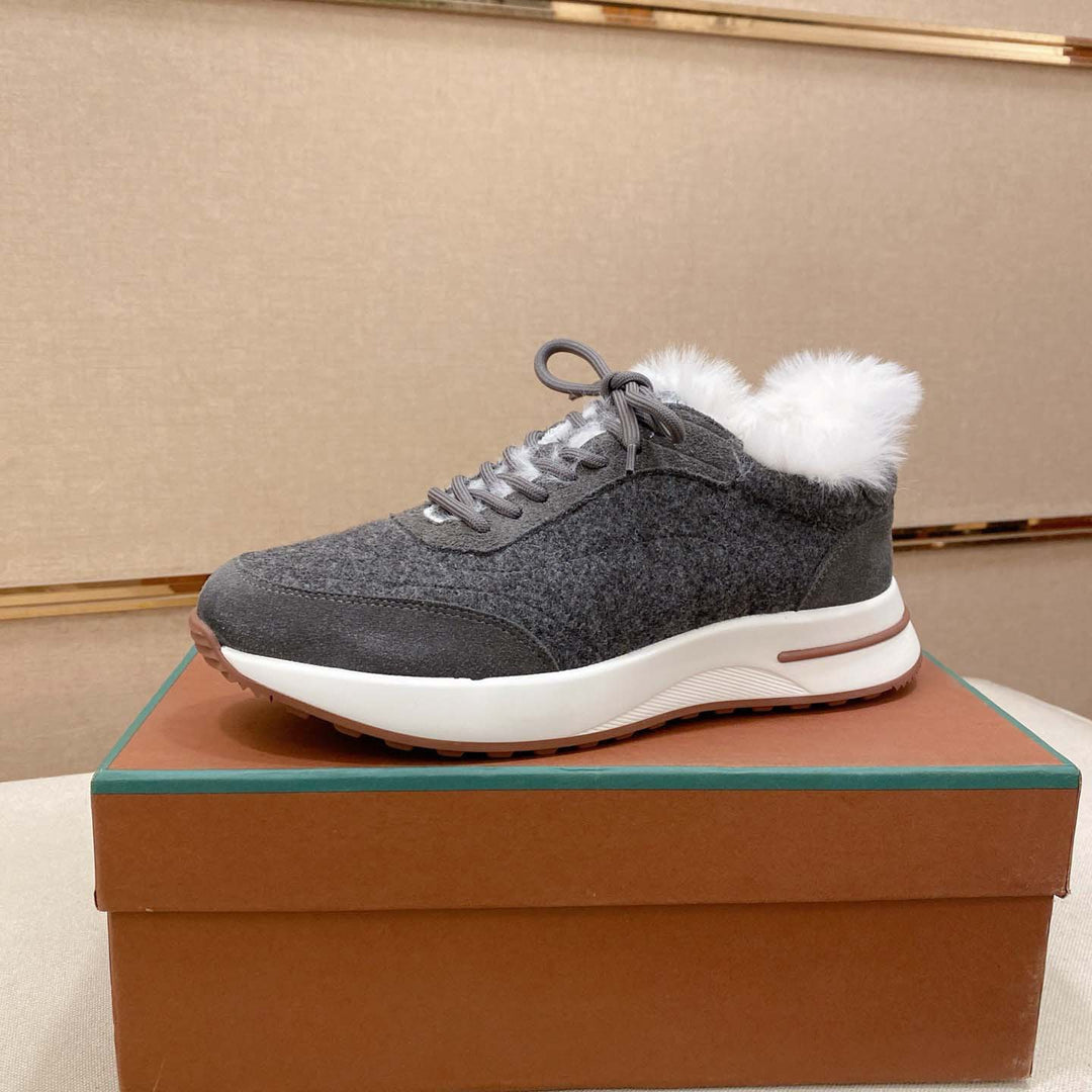 Damen Sportliche Sneakers mit luxuriösem Fellkragen R&B
