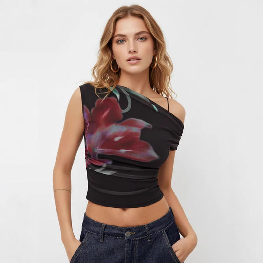 Damen Off-Shoulder Top mit floralem Design und Raffung R&B