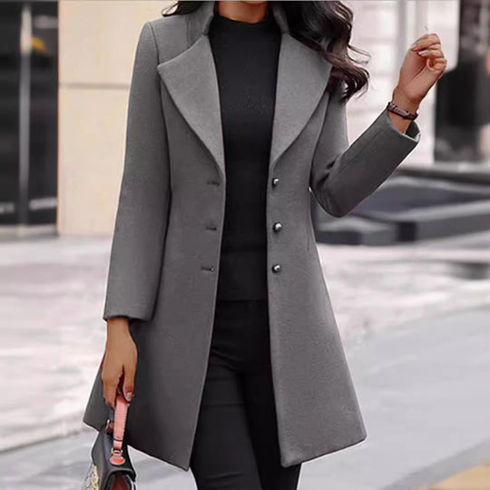 Damen modischer Mantel mit eleganter Knopfleiste und schickem Revers R&B