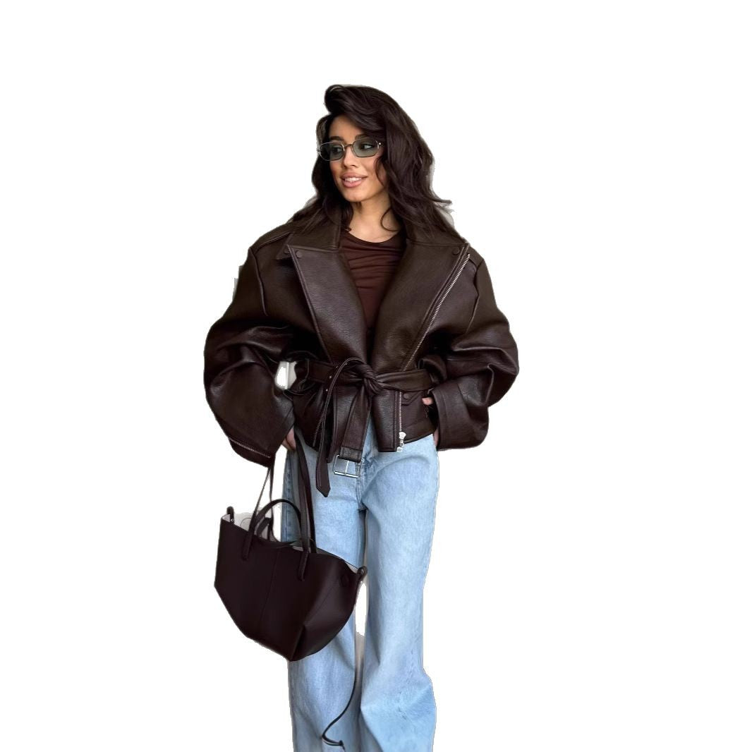Damen Oversize jacke mit Taillengürtel R&B