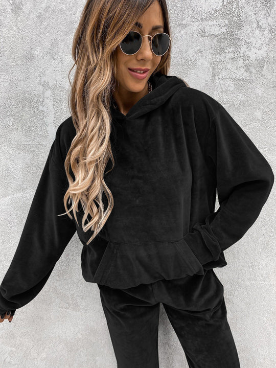 Damen kuscheliges Fleece-Set mit hohem Kragen und elastischen Bündchen R&B