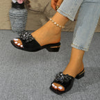 Damen elegante Slide-Sandalen mit funkelnden Blumenapplikationen R&B