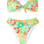Damen Bandeau Bikini mit modischem Blumenmuster und verspieltem Knotendetail R&B