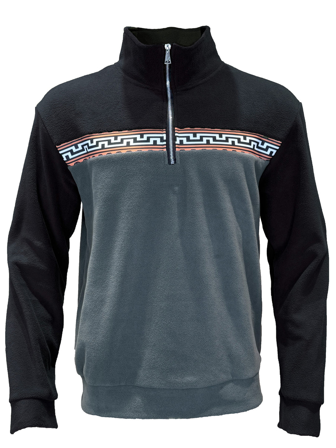 Herren Fleece-Pullover mit stylishem Stehkragen und farblich abgesetztem Muster R&B