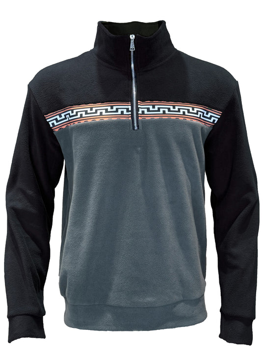 Herren Fleece-Pullover mit stylishem Stehkragen und farblich abgesetztem Muster R&B