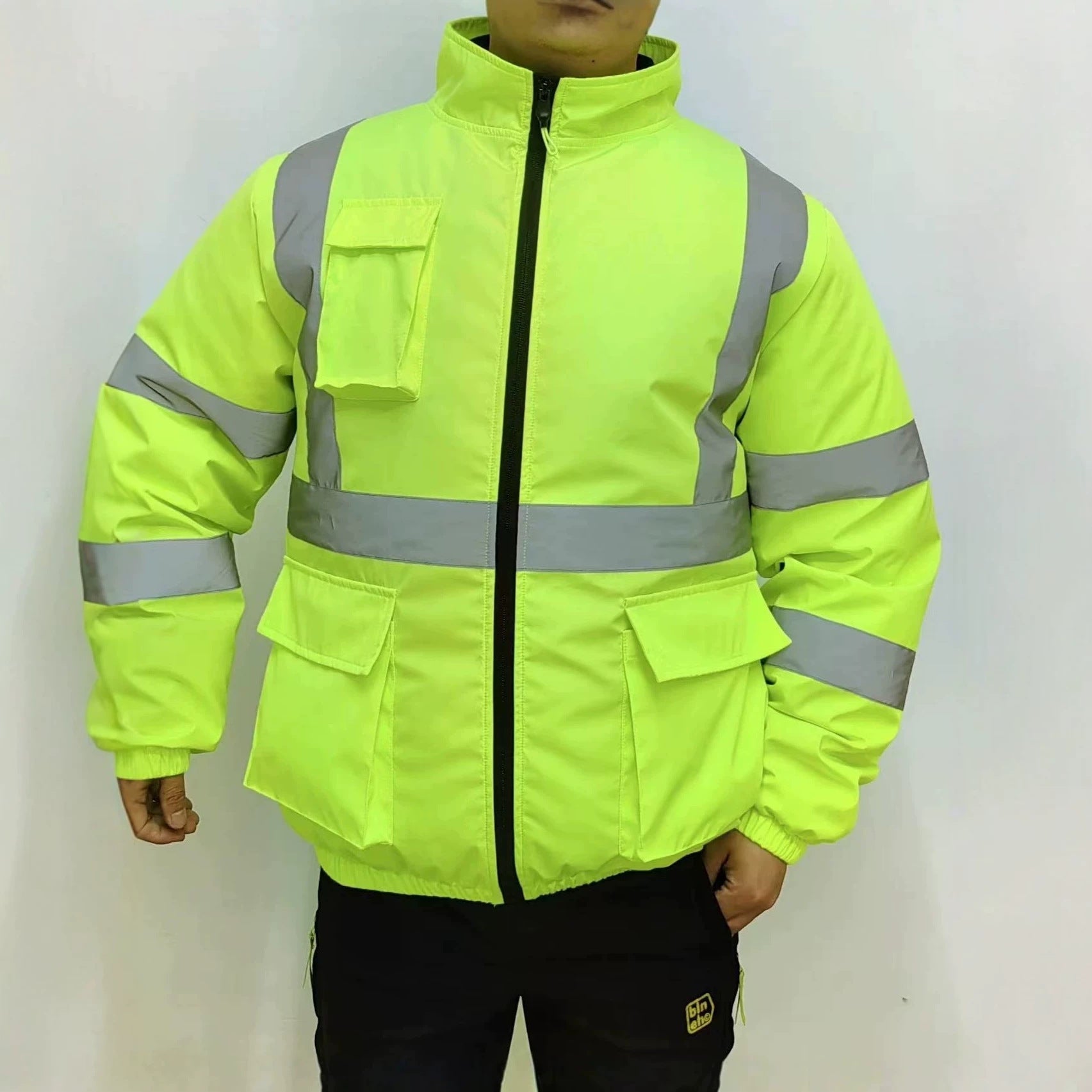 Unisex nan hoch atmungsaktive Warnschutzjacke mit integrierten Lüftern und reflektierenden Kreuzstreifen R&B