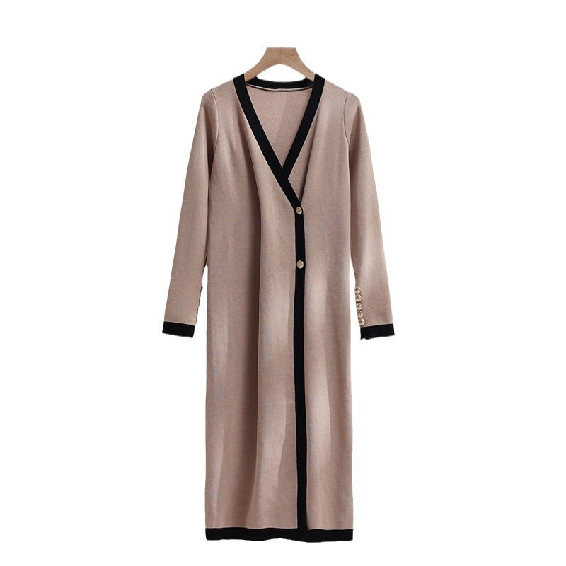 Damen eleganter Strickmantel mit Knopfdetails und V-Ausschnitt R&B