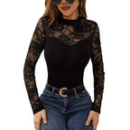 Damen Elegantes Longsleeve-Oberteil mit romantischer Spitze R&B