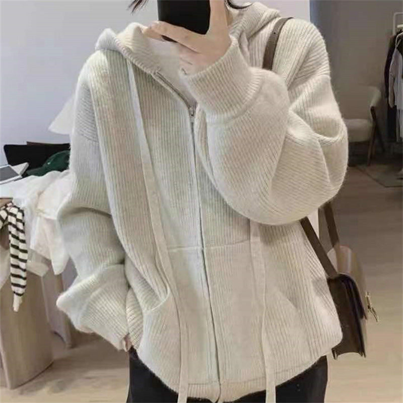 Damen Kapuzenjacke mit trendigem Rippstrickdesign und praktischen Taschen R&B