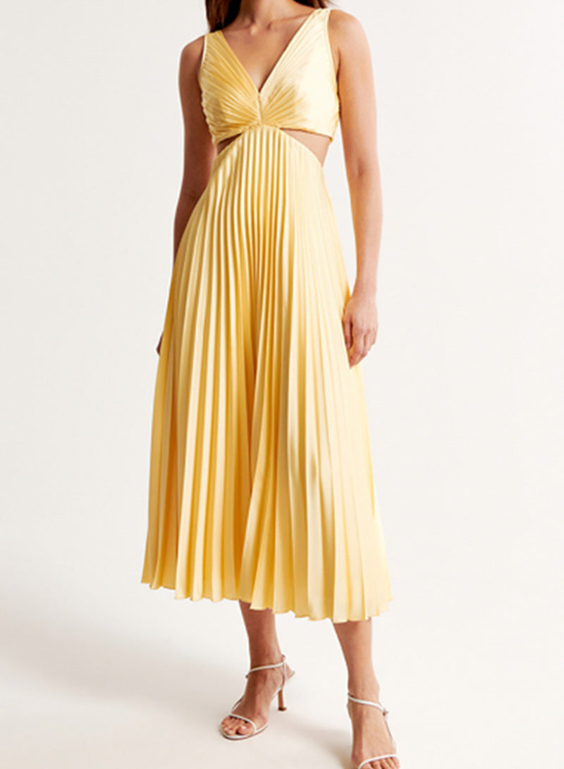 Damen Midikleid mit eleganten Plisseefalten und verführerischem V-Ausschnitt Heidi-Mode