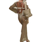 Damen Häkel-Strandkleid mit weiten Ärmeln und modernem Netzdesign R&B