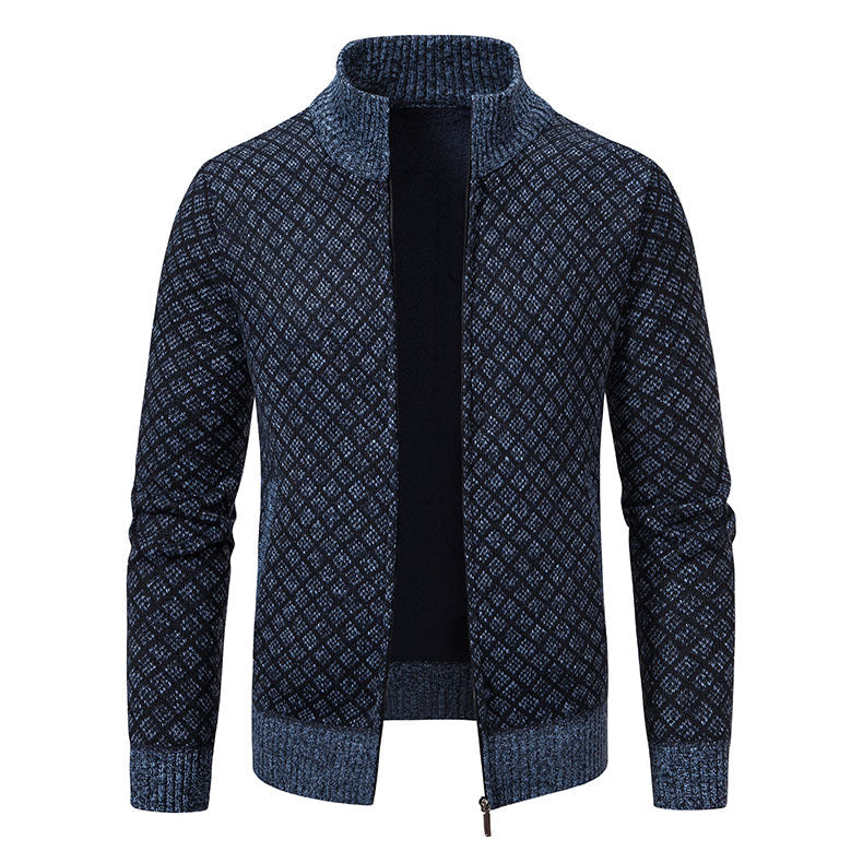 Herren Strickjacke mit modernem Zipper und hochwertigem Muster